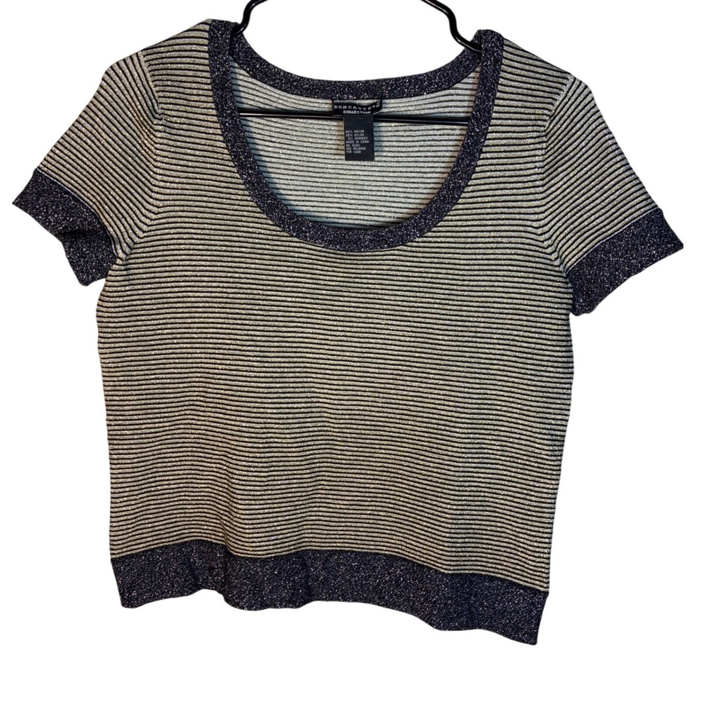 Doncaster Collection Metallic‎ Stripe Knit Top Women's Size S Short Sleeve